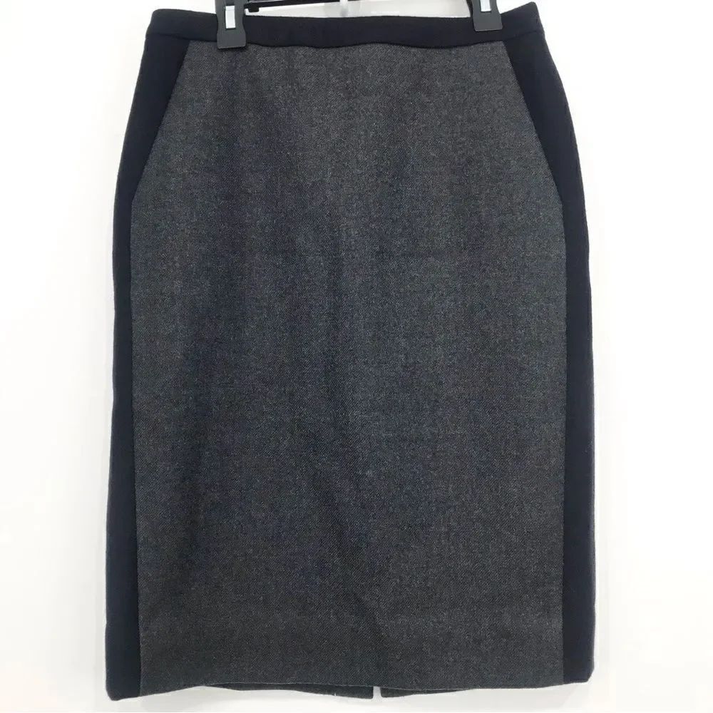 J. Crew Gray Navy Blue Panel 100% Wool No. 2 Pencil Skirt